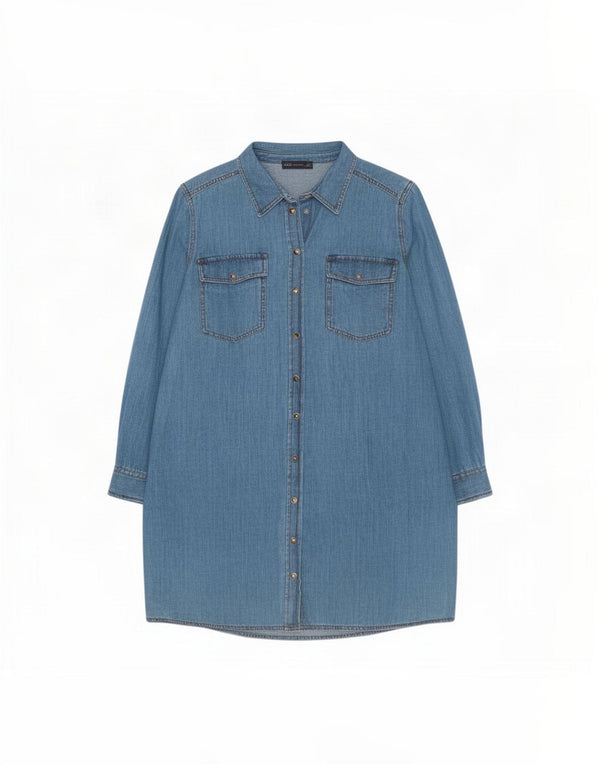 Marks & Spencer Dame Langærmet Denim Skjortekjole UK 18 XL Blå Bomuld