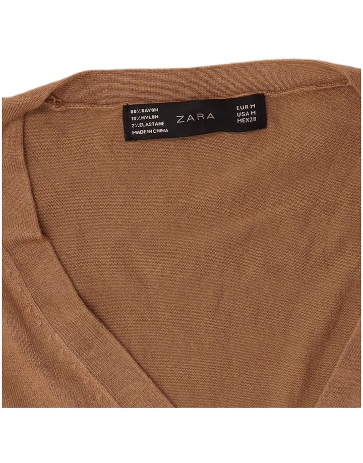 Zara Dame V-hals sweater UK 12 Medium Beige Rayon