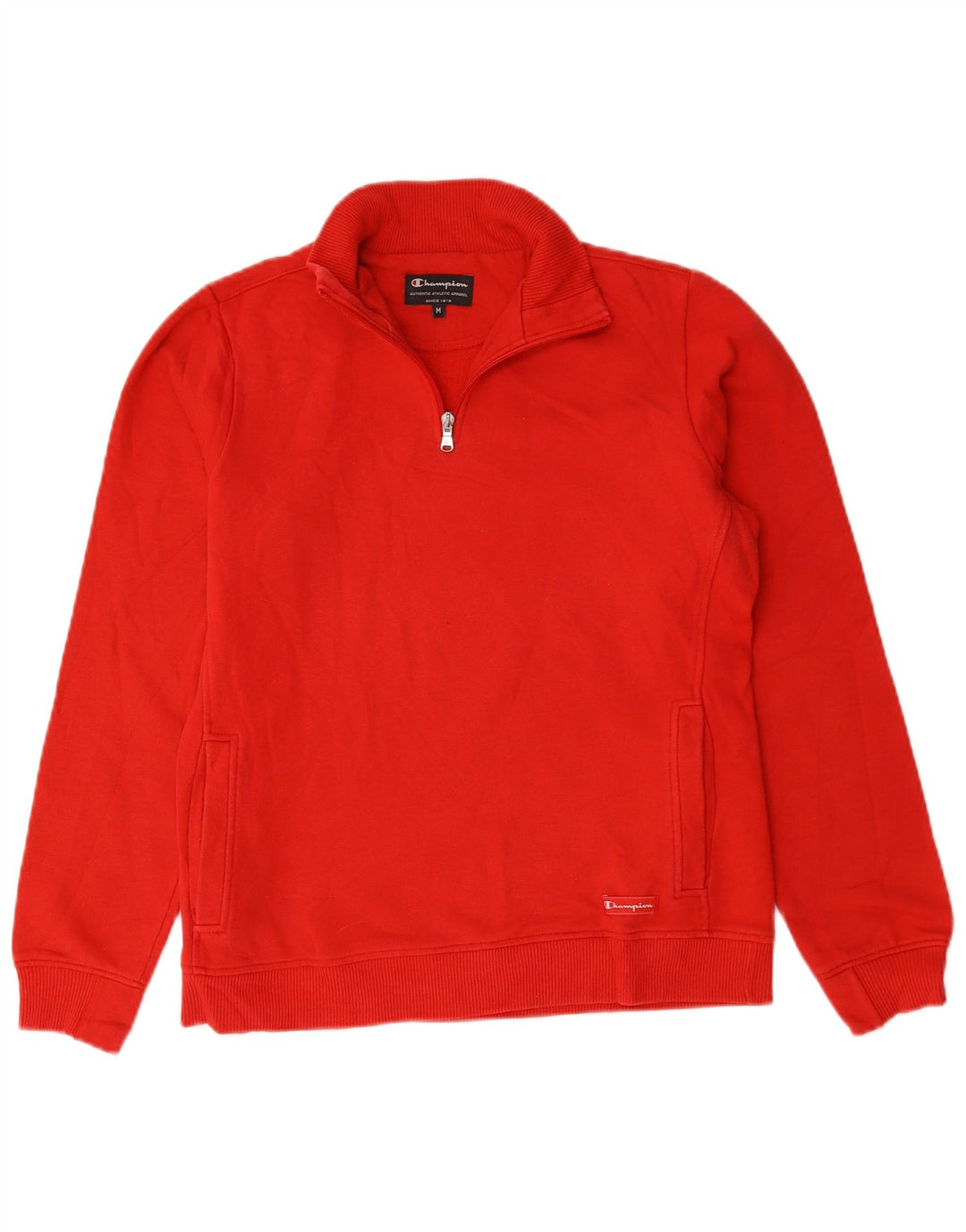 Champion Herre Zip Neck Sweatshirt Jumper Medium Rød Bomuld