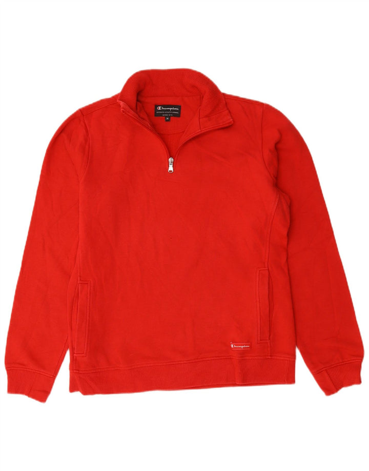 Champion Herre Zip Neck Sweatshirt Jumper Medium Rød Bomuld