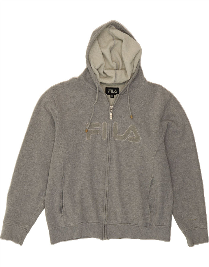 FILA Mens Graphic Zip Hoodie Sweater 2XL Grey Cotton Vintage Fila and Second-Hand Fila from Messina Hembry 