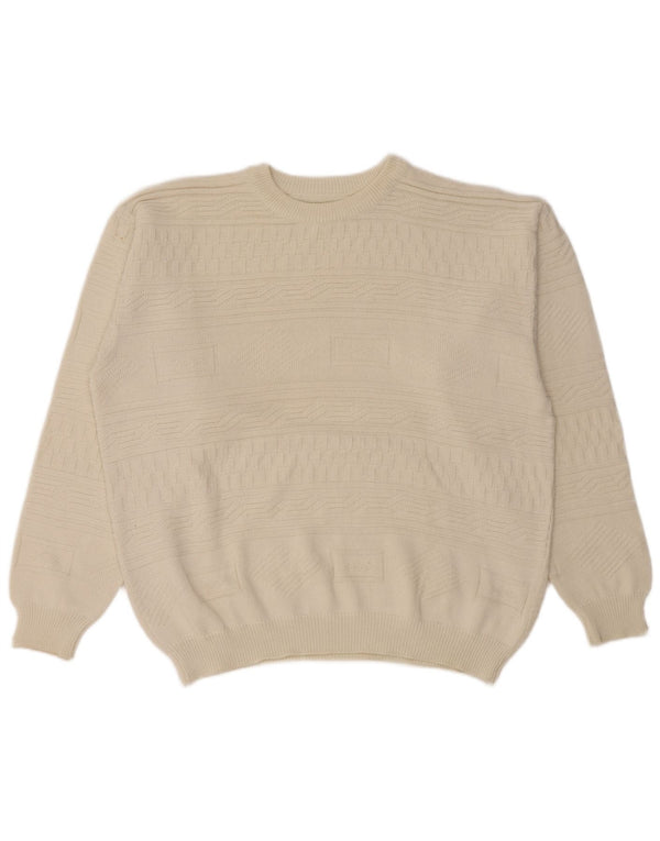 VINTAGE Herre sweater med rund hals, stor hvid geometrisk bomuld