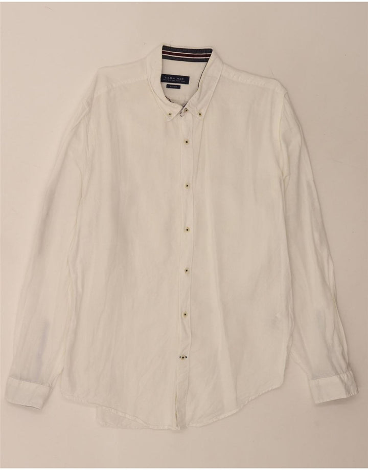 Zara Herre Slim Fit skjorte XL Hvid hør