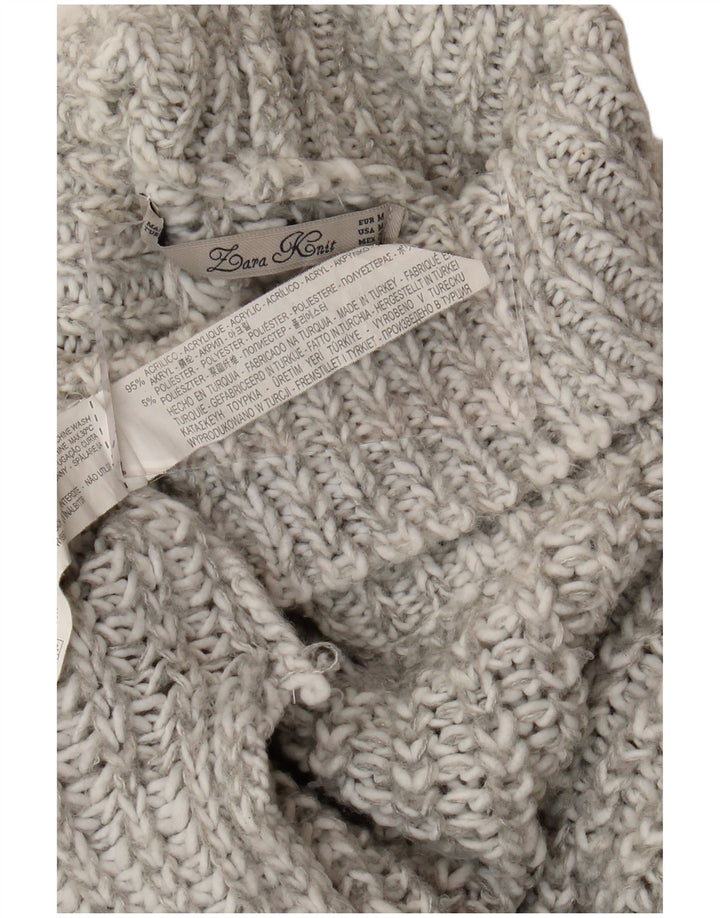 Zara Dame Oversized Roll Neck Jumper Sweater UK 14 Medium Grey Flecked