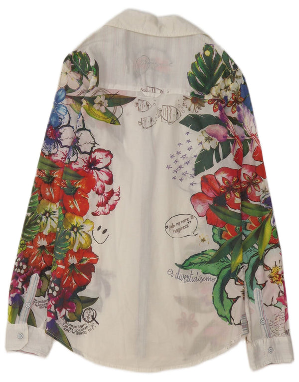 Desigual Womens Shirt UK 10 Small White Floral Cotton
