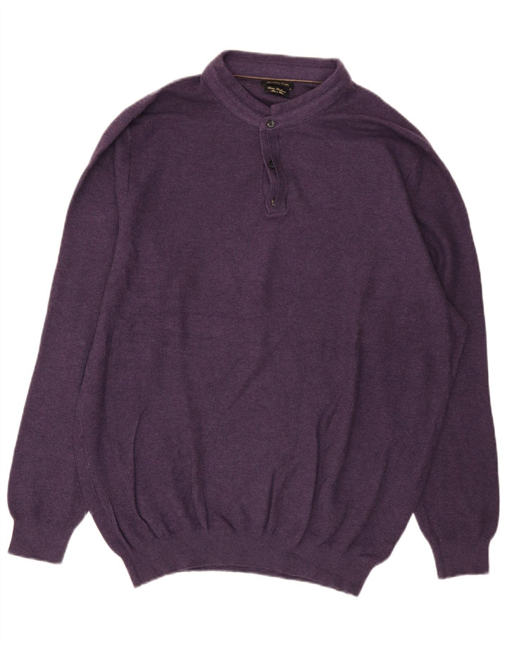 Massimo Dutti Herre Button Neck Jumper Sweater 2XL Lilla Bomuld