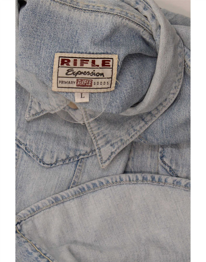 Rifle Dame ærmeløs denim skjorte UK 14 Large Blue