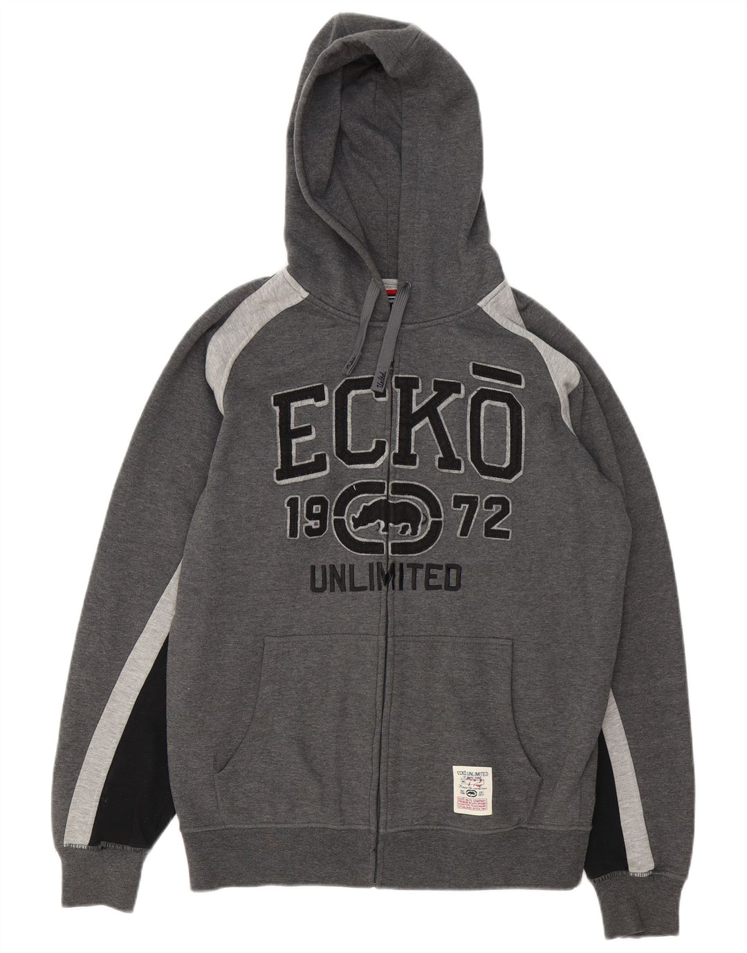 Ecko Unltd Herre grafisk hættetrøje med lynlås mellemgrå polyester