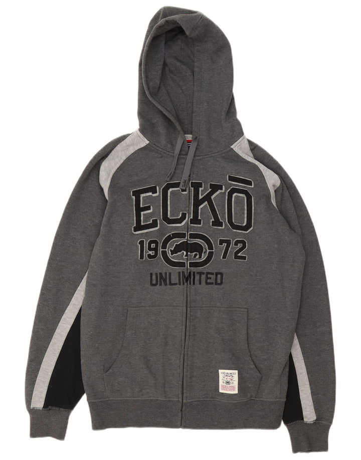 Ecko Unltd Herre grafisk hættetrøje med lynlås mellemgrå polyester