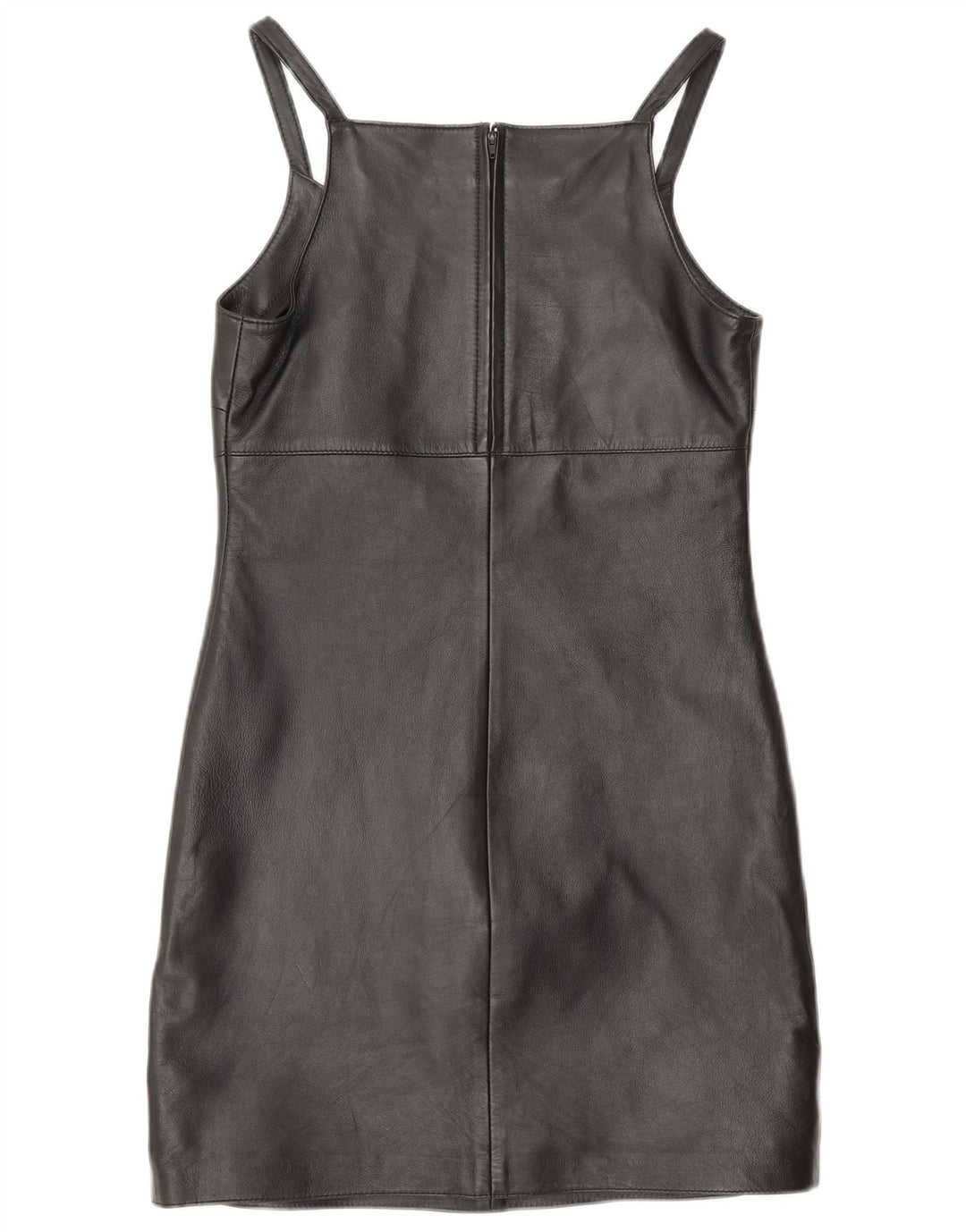 MADDOX Dame Ærmeløs Læder Skede Kjole UK 10 Lille sort læder