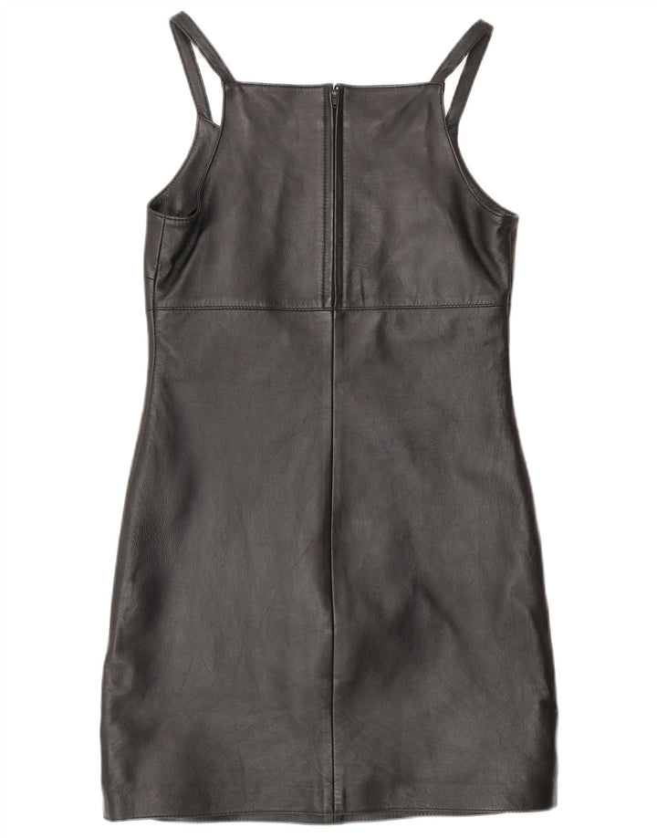 MADDOX Dame Ærmeløs Læder Skede Kjole UK 10 Lille sort læder