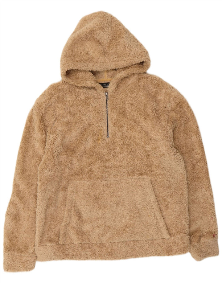 ZARA fleecetrøje med hætte til mænd, stor beige