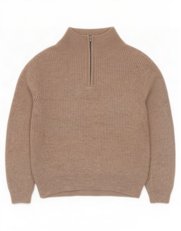Zara Girls Zip Neck Jumper Sweater 9-10 år Beige Akryl