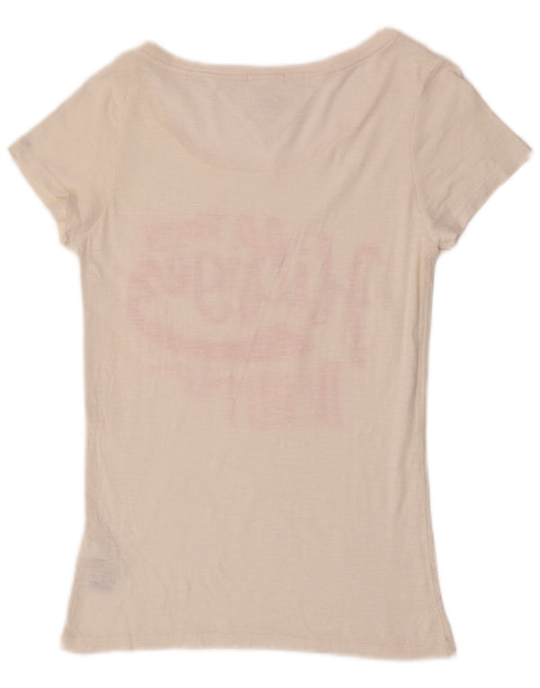 Tommy Hilfiger Womens Graphic T-Shirt Top UK 8 Small White Cotton