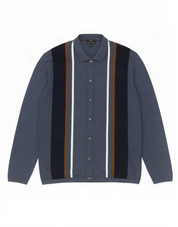 Marks & Spencer Herre cardigan sweater 2XL blå stribet bomuld
