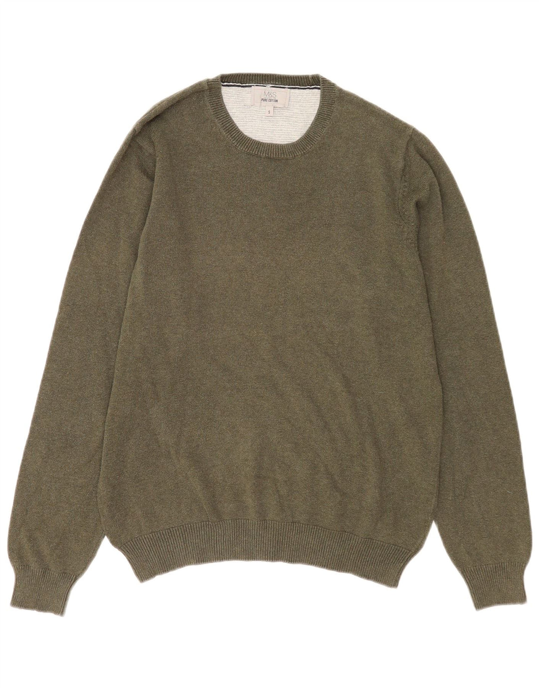 Marks & Spencer Herre sweater med rund hals, lille Khaki Bomuld