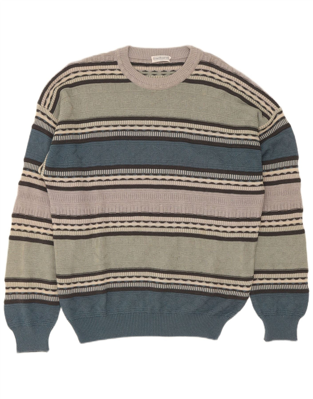 Cacharel Herre Crew Neck Jumper Sweater EU 52 Large Green Colourblock