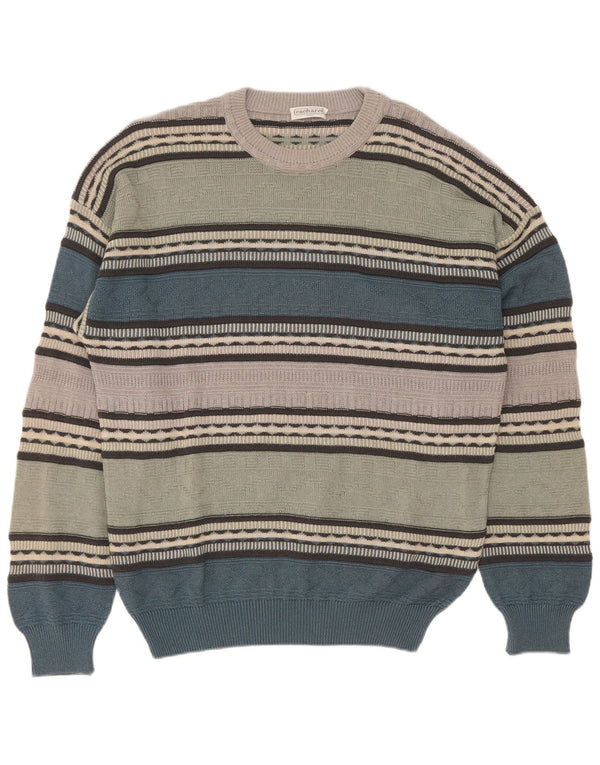 Cacharel Herre Crew Neck Jumper Sweater EU 52 Large Green Colourblock