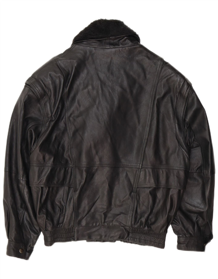 VINTAGE Mens Leather Jacket IT 50 Large Black Leather