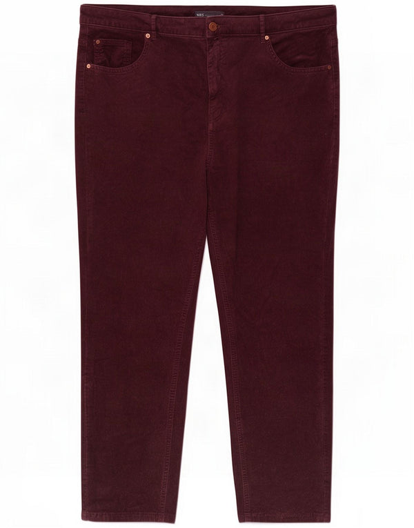 Marks & Spencer Dame Slim Corduroy Bukser UK 22 3XL W42 L26 Burgundy