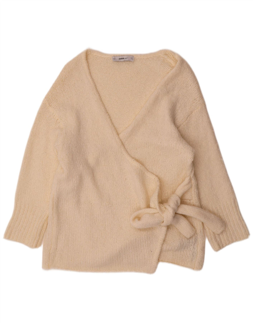 Zara Womens Wrap Oversized Cardigan Sweater UK 10 Small Off White Acryl