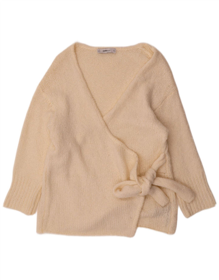 Zara Womens Wrap Oversized Cardigan Sweater UK 10 Small Off White Acryl