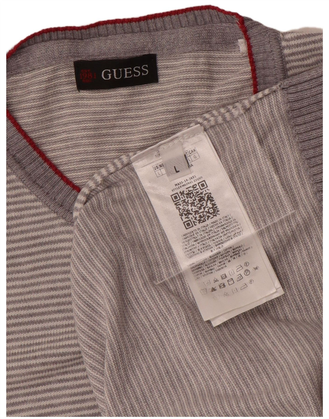 Guess Herre rund hals sweater stor grå stribet bomuld