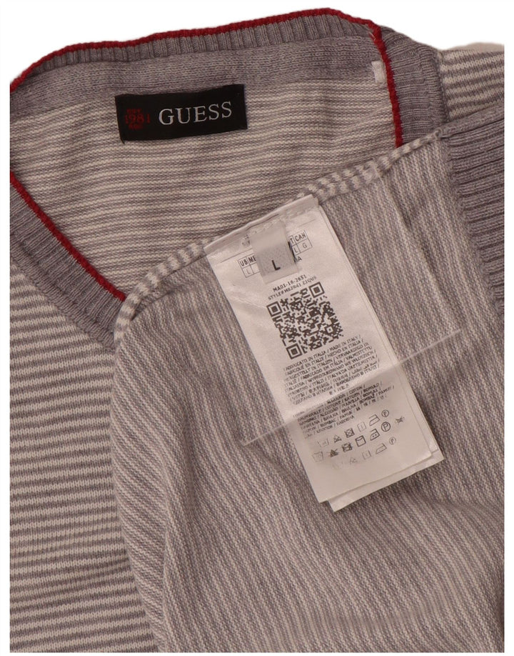 Guess Herre rund hals sweater stor grå stribet bomuld