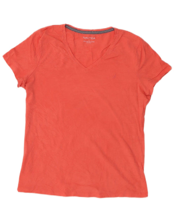Nautica Dame T-Shirt Top UK 14 Stor Orange Bomuld