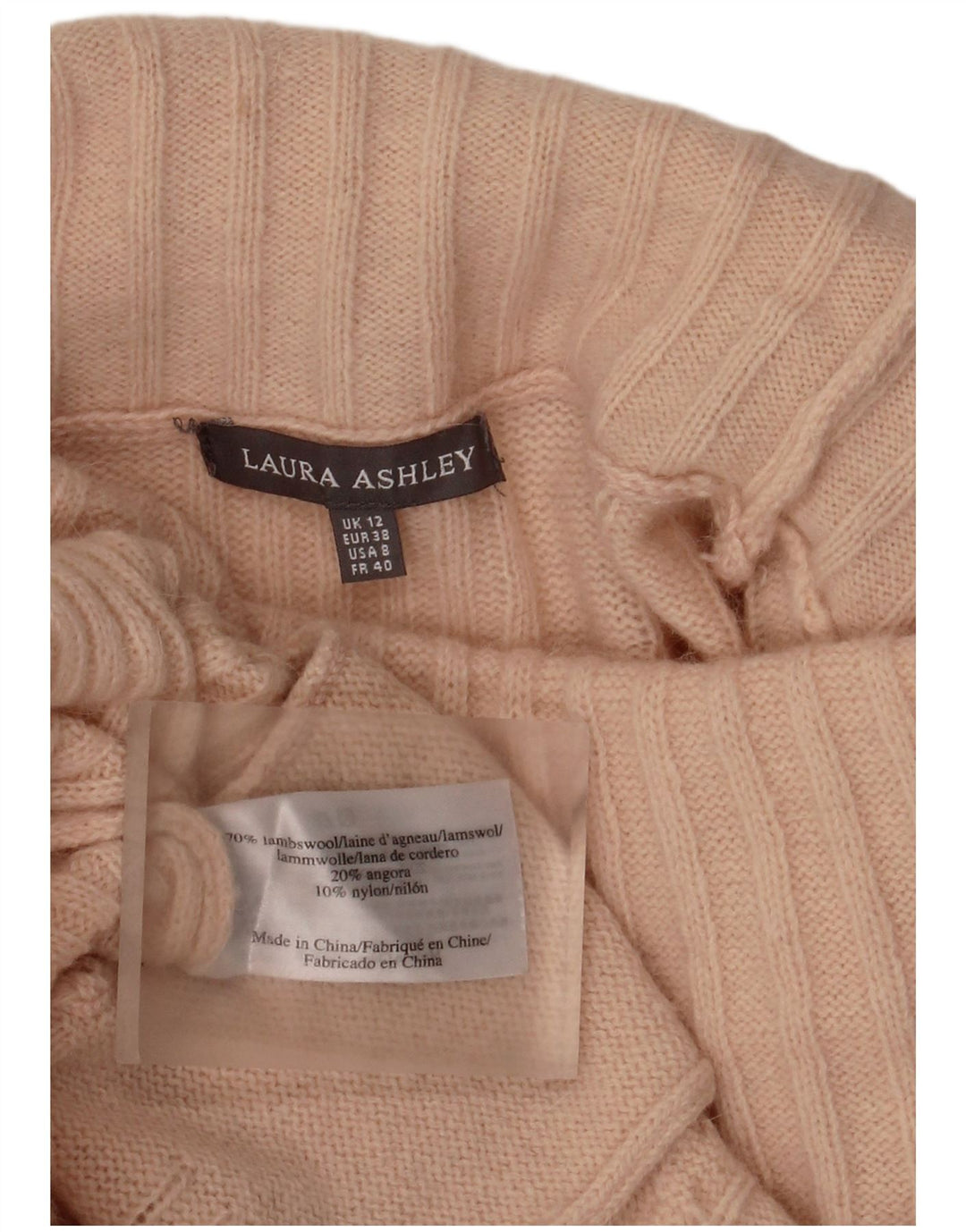 Laura Ashley Dame Rullehals Sweater UK 12 Medium Pink Lammeuld