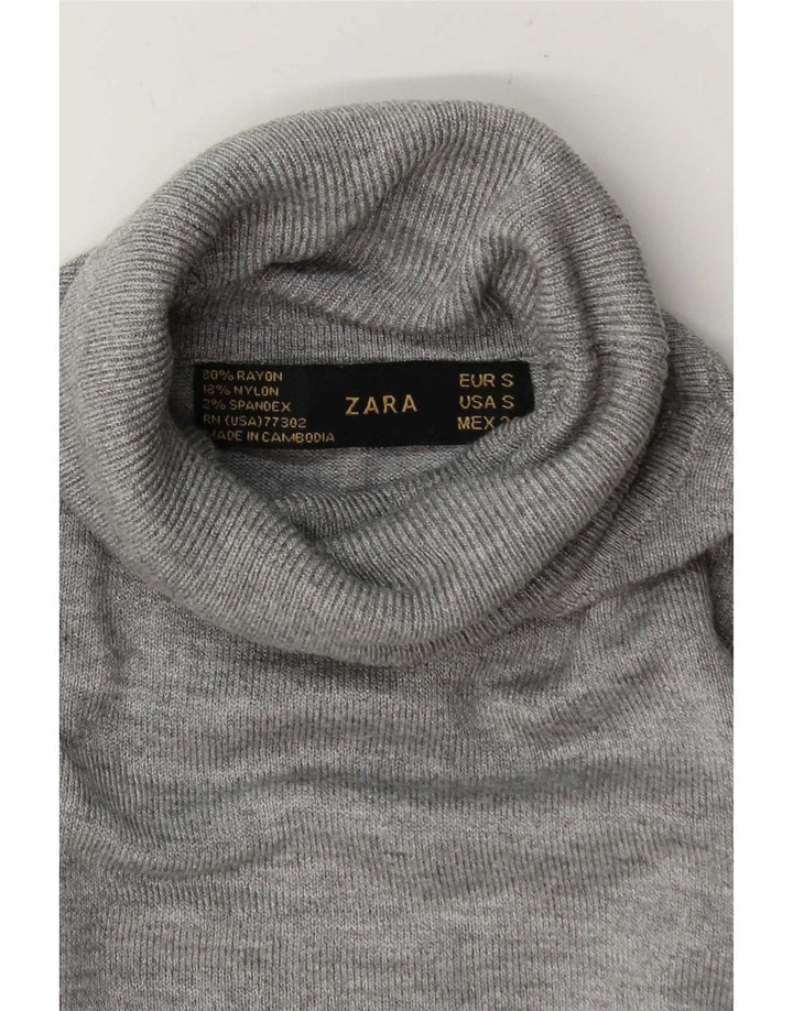 Zara Dame Rullehals Sweater UK 10 Small Grey Rayon