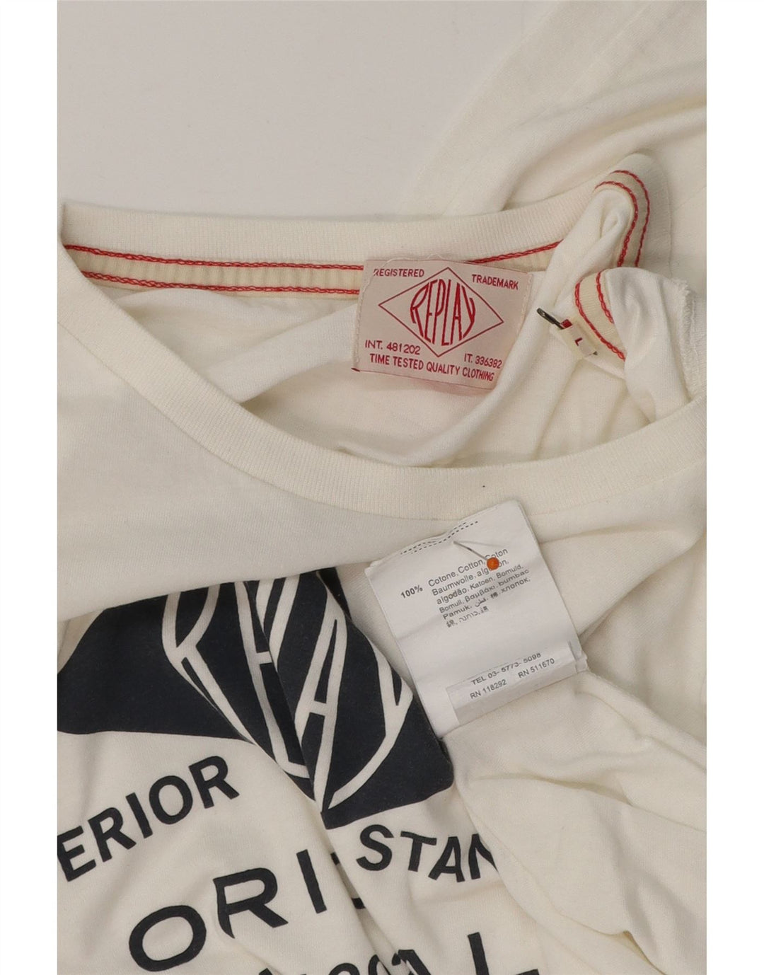 REPLAY Herre grafisk top langærmet stor hvid bomuld