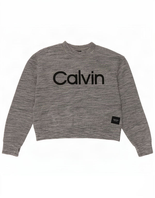 Calvin Klein Womens Graphic Crop Sweatshirt Jumper UK 18 XL Grå Flecked