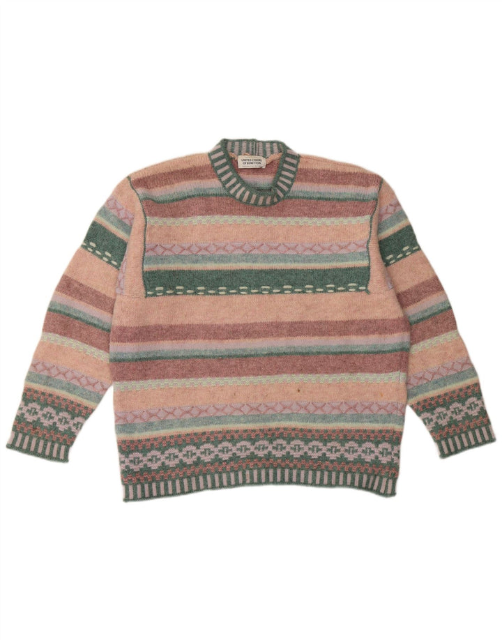 BENETTON dame sweater med rund hals DK 16 Stor flerfarvet stribet