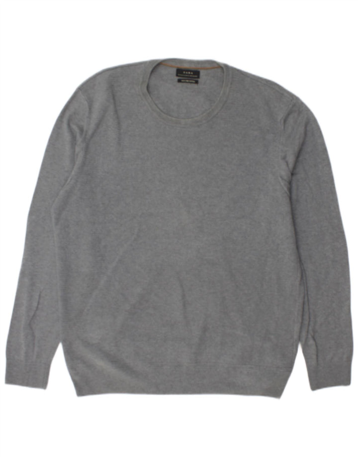 ZARA Herre sweater med rund hals XL Grå bomuld