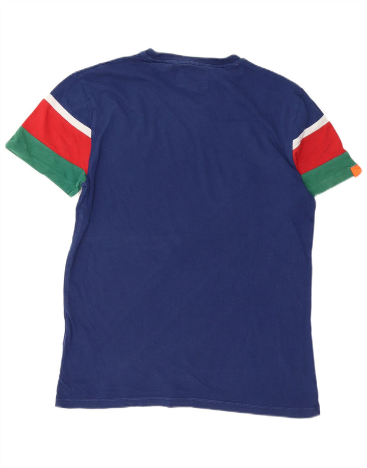SUPERDRY Herre T-Shirt Top Stor Marineblå Colourblock Bomuld