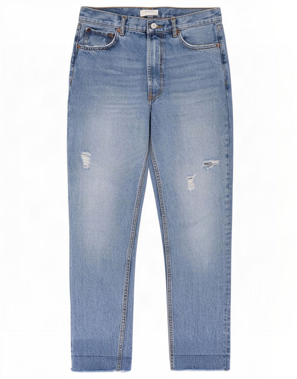 Zara Dame Distressed Tapered Jeans EU 36 XS W26 L27 Blå