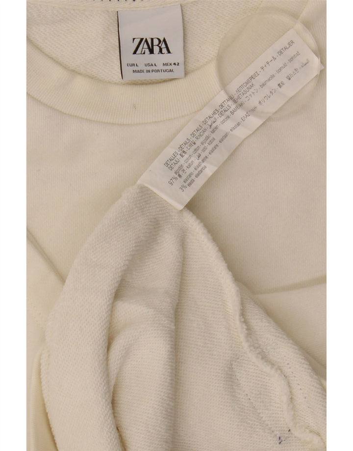 Zara Herre Grafisk Kortærmet Sweatshirt Jumper Stor Hvid Bomuld