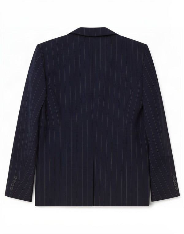 Bhs Dame Dobbeltradet Blazer Jacket UK 14 Large Navy Blue Pinstripe