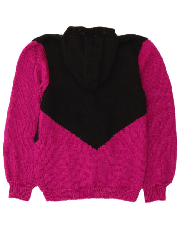 Vintage sweater med hætte til kvinder UK 14 Medium Black Colourblock