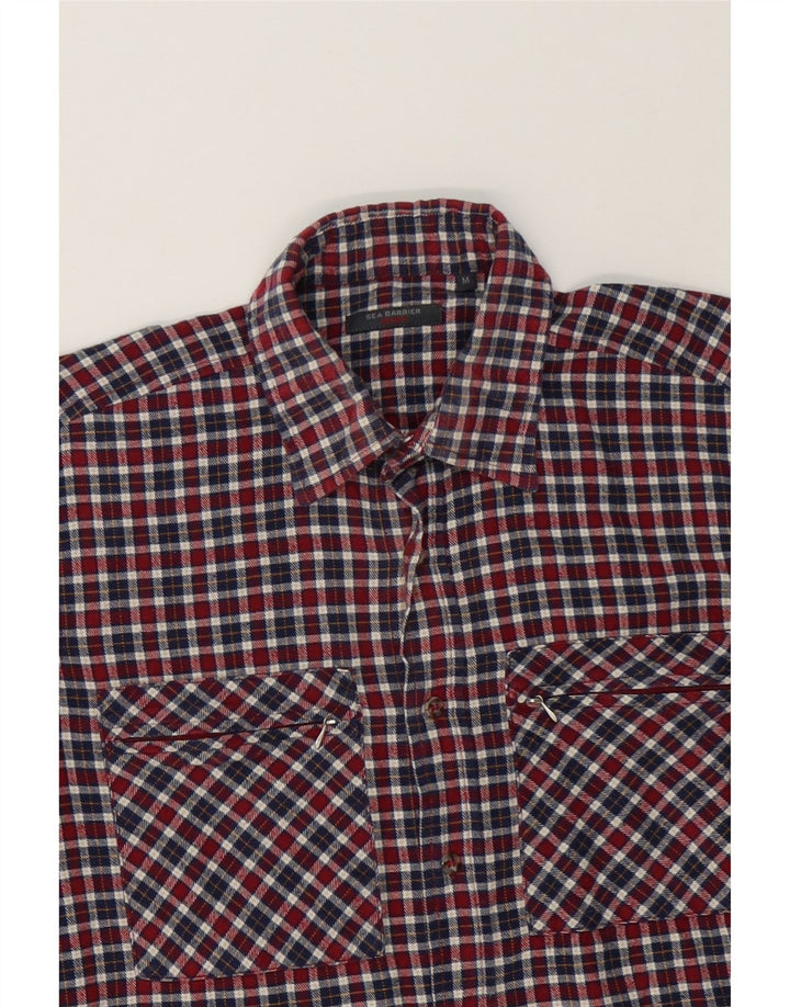 SEA BARRIER Mens Flannel Shirt Medium Burgundy Check Cotton Vintage Sea Barrier and Second-Hand Sea Barrier from Messina Hembry 