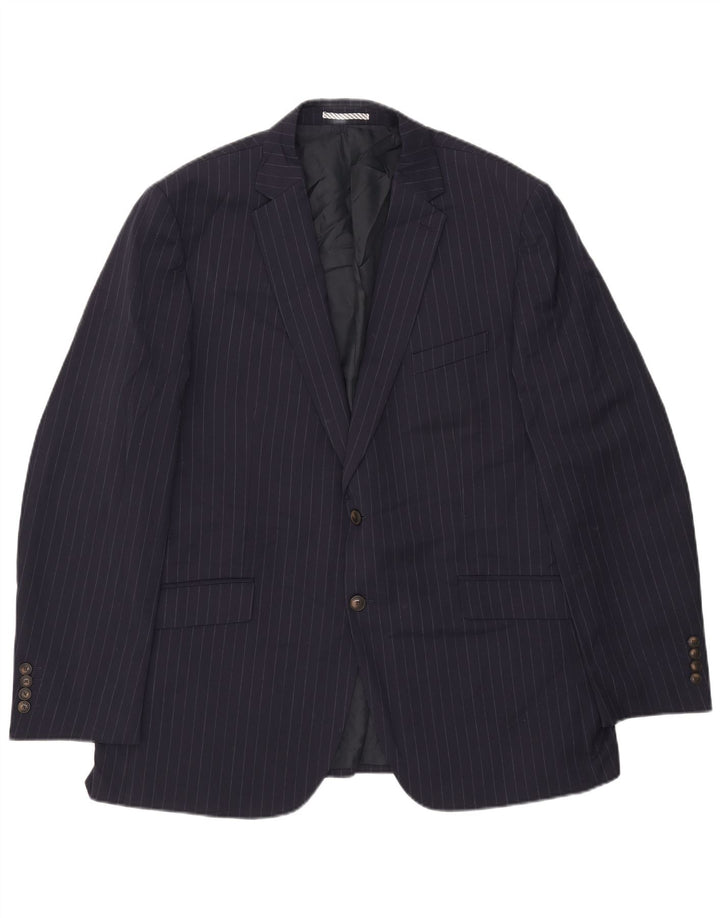 Marks & Spencer Herre Longline Blazer Jacket UK 46 3XL Navy Blue Pinstripe