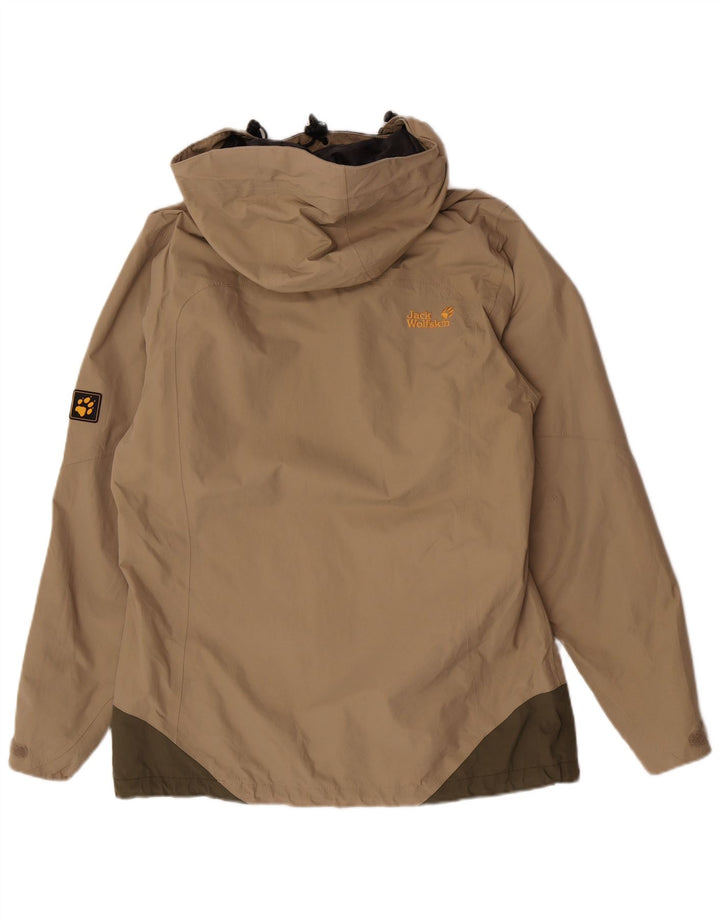 Jack Wolfskin Dame Regnjakke med hætte UK 12/14 Medium Beige Colourblock