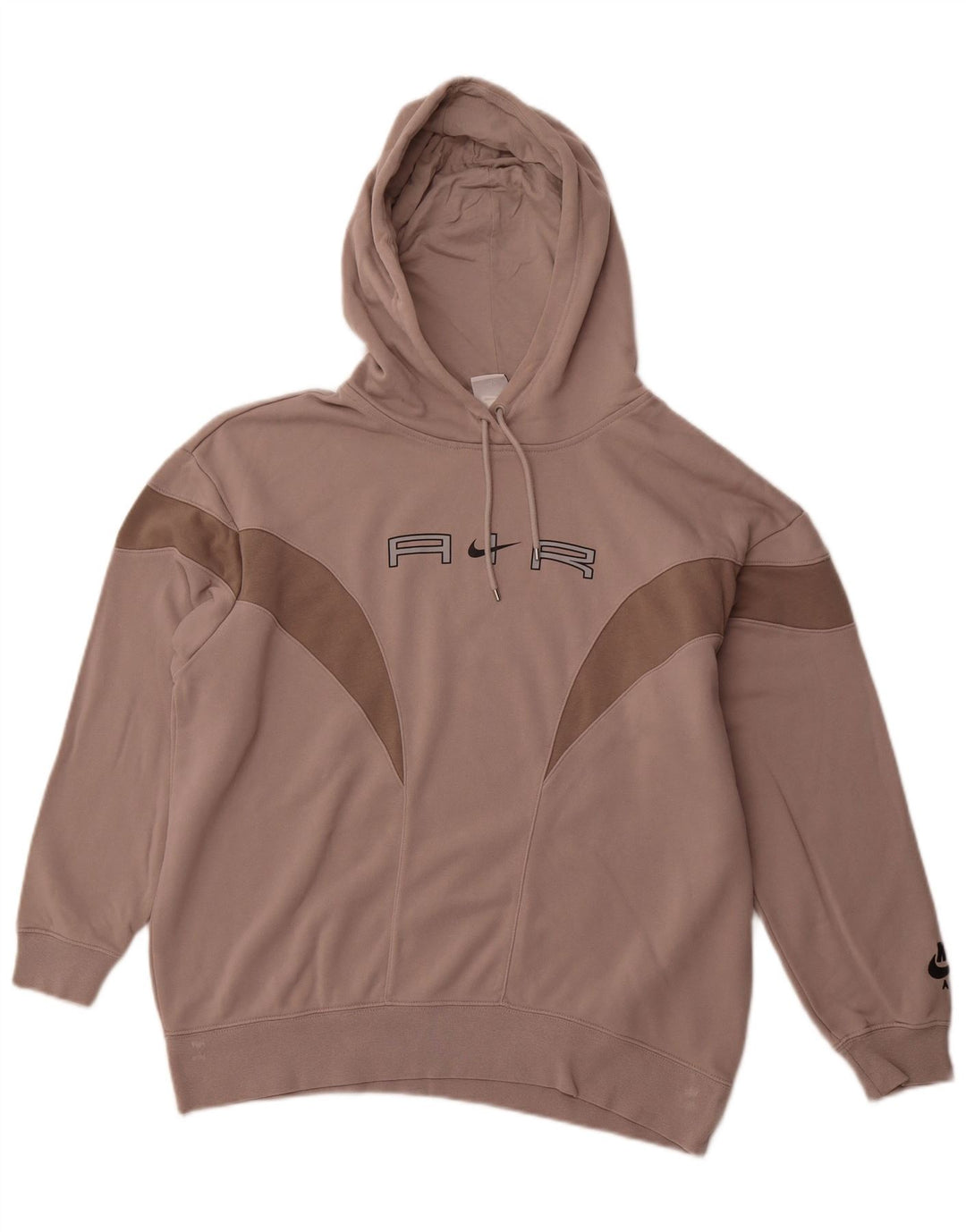 NIKE Herre Loose Fit Grafisk Hoodie Jumper Lille Brun Colourblock Bomuld