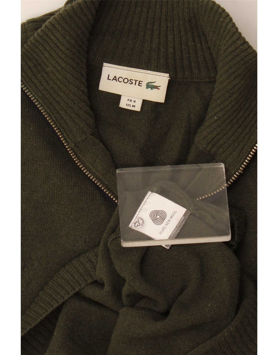 Lacoste Herre Zip Neck Jumper Sweater Størrelse 4 Medium Khaki Ny Uld