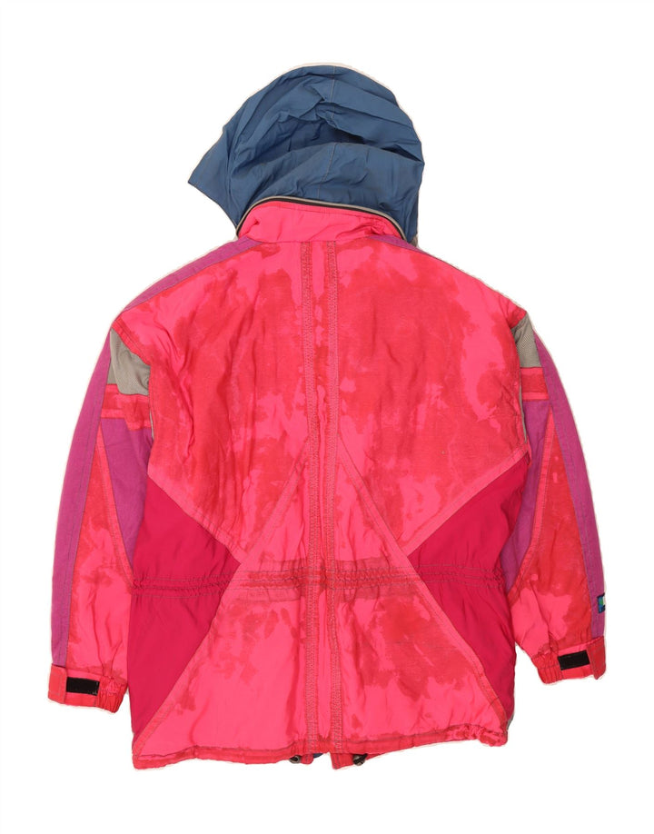 COLMAR Womens Hooded Ski Jacket IT 48 XL Pink Colourblock Polyamide Vintage Colmar and Second-Hand Colmar from Messina Hembry 