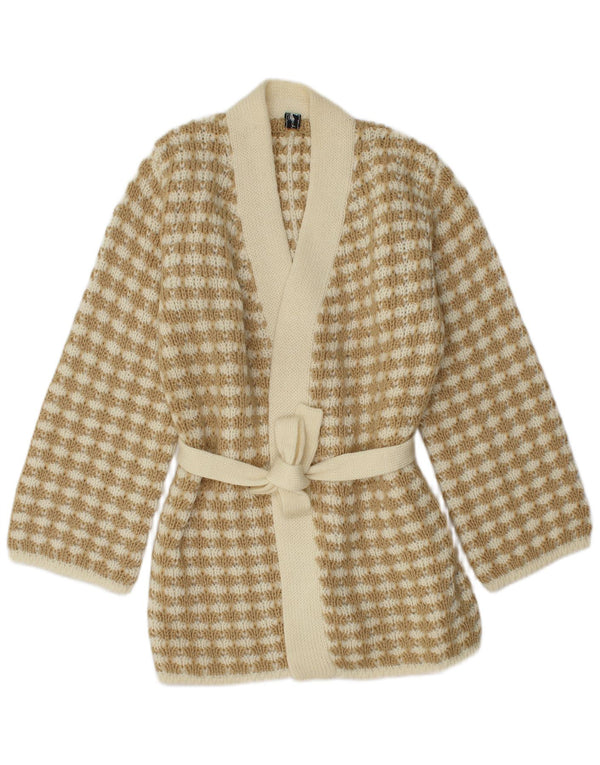 Vintage Dame Longline Cardigan Sweater UK 14 Medium Beige Ternet akryl