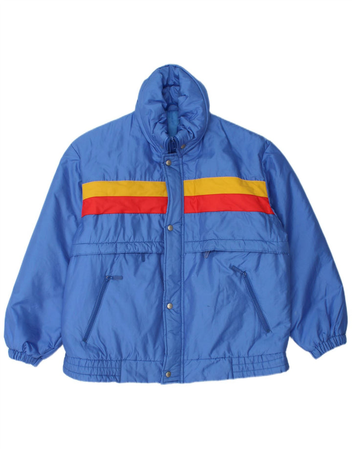 VINTAGE Herre hættepolstret jakke UK 36 Lille blå farveblok polyamid