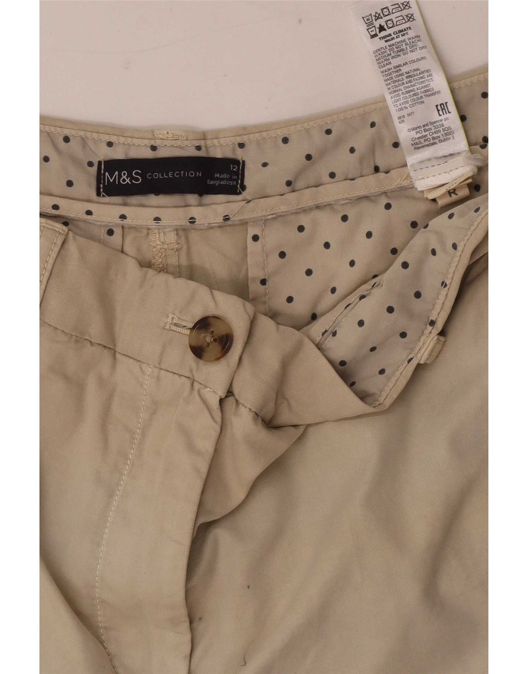 Marks & Spencer Chino Shorts til kvinder UK 12 Medium W32 Beige Bomuld