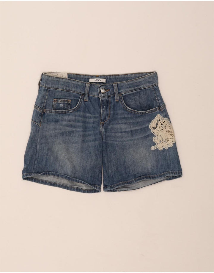 LIU JO Womens Denim Shorts W27 Small Blue Floral Cotton